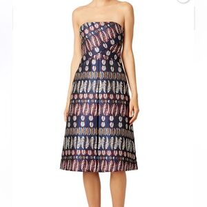 Tory Burch Red and Blue Strapless A-line Dress